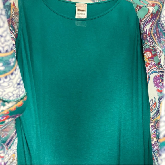 Chico’s Paisley Overlay Top Women’s Size M Boat Neck Short Sleeve Mesh Boat Neck - Picture 7 of 11